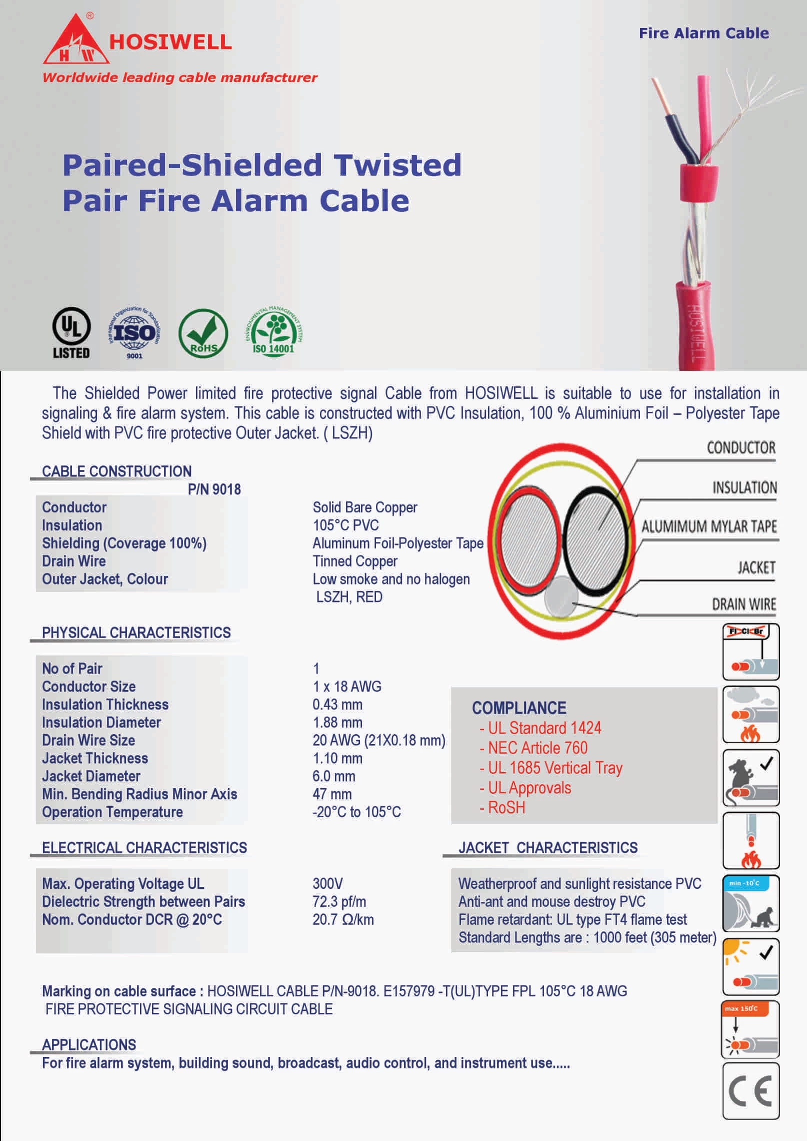 Cáp Chống Cháy Paired-Shielded Twisted Pair Fire Alarm Cable