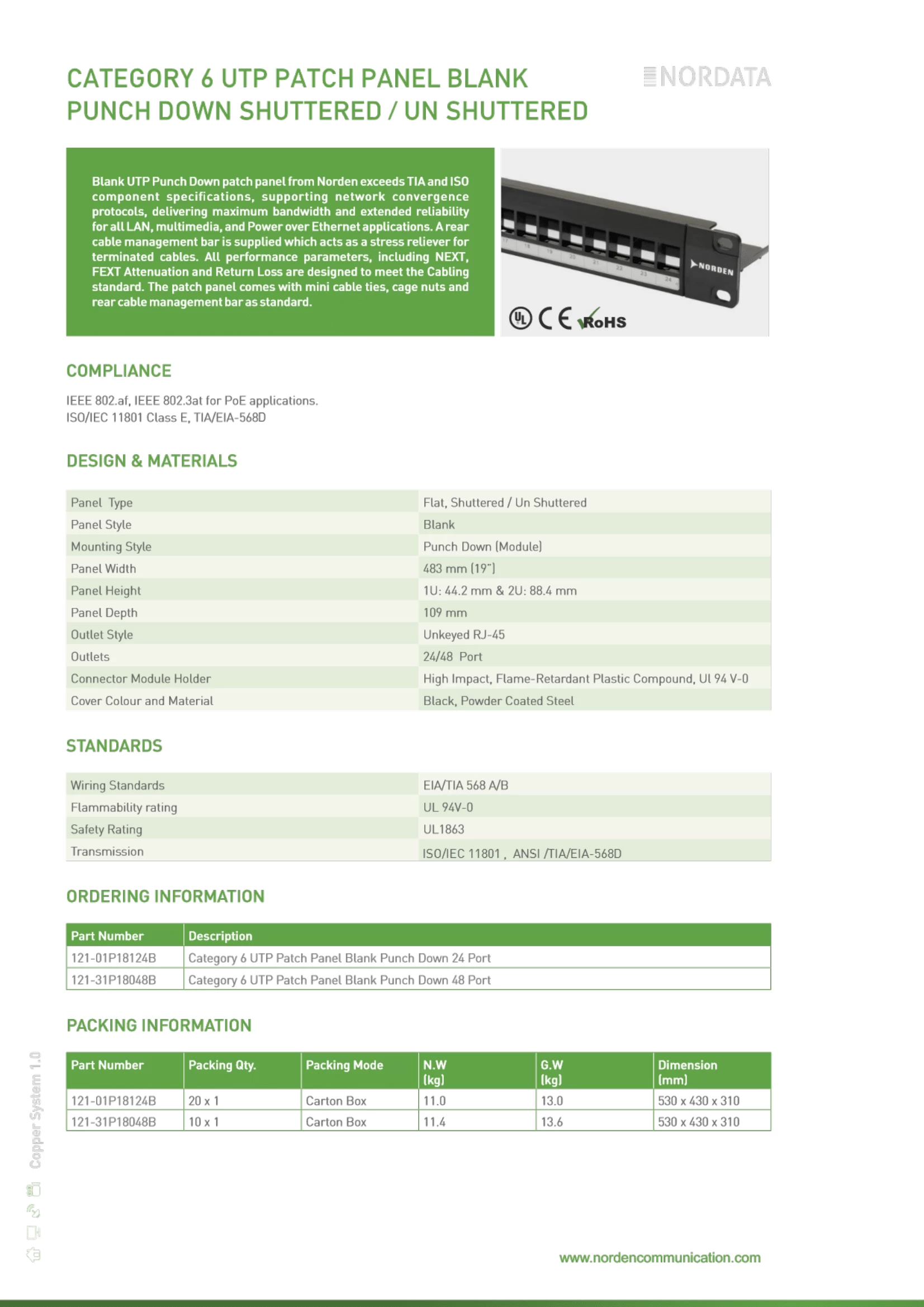 Thanh Quản Lý Cáp Patch Panel 121-01P18124B Norden